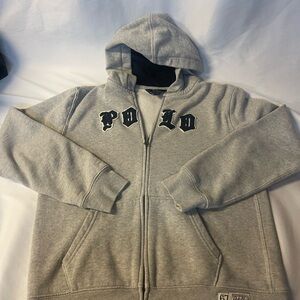 Polo Ralph Lauren Gray Zip-Up Hoodie with Blue Logo